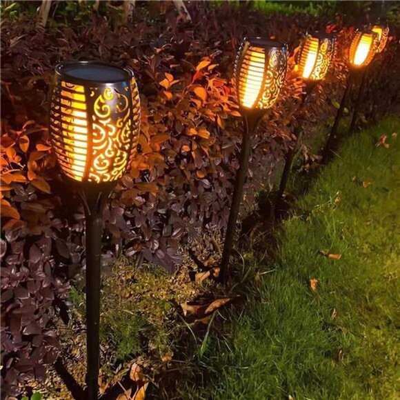 Led Solar Torch Light Flickering Flame Outdoor Waterproof Halloween Decorations - Picture 2 of 7